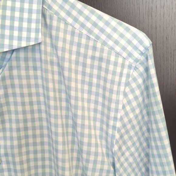 Men's Hugo Boss Blue Green Checkered Button Down Dress Shirt Size 41 - Picture 4 of 7